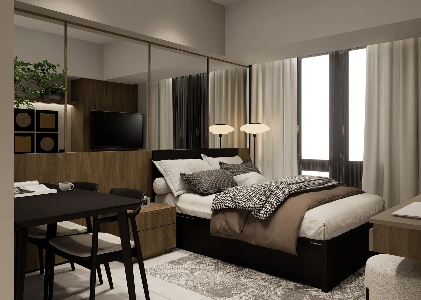 Studio architectural perspective — Studio Furnished Unit - View 04